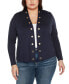 ფოტო #1 პროდუქტის Plus Size Grommet Detail Cropped Knit Cardigan Sweater