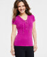 Фото #1 товара Petite Lace-Up-Neck Top, Created for Macy's