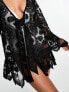 Фото #3 товара Miss Selfridge beach embroidered lace tie frill sleeve mini kimono in black