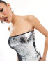 Mango bandeau sequin midi dress in silver