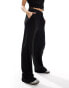 Vila linen touch wide leg trousers with stretch waist in black pinstripe