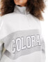 Miss Selfridge quarter zip Colorado graphic colour block sweatshirt in white and grey marl