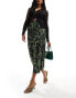 New Look satin midi skirt in green swirl