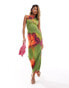 Фото #1 товара ASOS DESIGN low back maxi dress with white picot trim in oversized green floral print