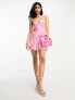 Фото #2 товара ASOS DESIGN corset bust detail bias mini dress in pink rose floral print