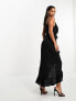 Фото #5 товара In The Style Petite exclusive ruffle trim cami maxi dress in black