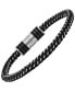 ფოტო #2 პროდუქტის Carbon Fiber Two Tone Stainless Steel and Leather Cord Woven Braided Bracelet