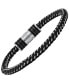 Фото #2 товара Carbon Fiber Two Tone Stainless Steel and Leather Cord Woven Braided Bracelet