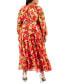 Фото #2 товара Plus Size Printed Belted Blouson-Sleeve Maxi Dress