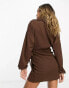 Фото #6 товара ASOS DESIGN long sleeve v neck wrap mini dress in chocolate