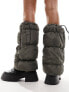 My Accessories London nylon puffer leg warmers in khaki