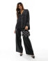 Фото #2 товара ASOS DESIGN satin pyjama shirt co-ord with piping detail in black