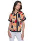 Фото #1 товара Women's Geo-Print Short-Sleeve Button-Front Top