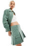 Фото #3 товара Something New X Chloe Frater denim box pleat cargo mini skirt co-ord in washed watercress green