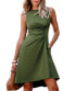 Women's Green Sleeveless Asymmetrical Shirred Midi Beach Dress