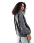 ASOS DESIGN fluffy rib cardigan with v neck in charcoal