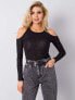 Фото #3 товара Женская приталенная блузка с длинным рукавом и открытыми плечами - черная Factory Price