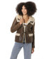 ფოტო #1 პროდუქტის Women's Hoody Shearling Jacket, Vintage -like Nut with Beige Curly Wool