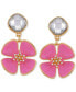 Gold-Tone Crystal & Pink Flower Drop Earrings