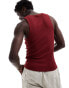 ASOS DESIGN muscle fit tank vest in dark red with text chest print