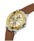 ფოტო #4 პროდუქტის Men's Analog Brown Genuine Leather Watch 46mm