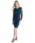 Women's Round-Neck Ruched Long-Sleeve Mesh Dress