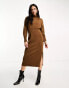 Фото #1 товара & Other Stories padded shoulder knitted wool midaxi dress in brown