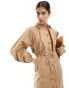 ASOS DESIGN maxi shirt dress with mac detailing in tan