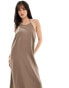 Фото #3 товара ONLY linen mix halter neck midi dress in washed brown