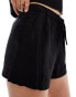 Pull&Bear drawstring waist linen short co-ord in black