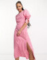 Фото #2 товара Nobody's Child Esme tie sleeve midi dress in pink and red gingham