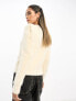 Фото #3 товара River Island fluffy knit cardi with gold button detail in cream