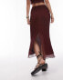 Фото #10 товара Topshop co-ord plisse straight midi skirt in maroon