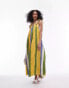 Фото #1 товара Topshop poplin stripe ruched bust maxi dress in yellow and green multi