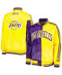 ფოტო #3 პროდუქტის Women's Purple, Gold Los Angeles Lakers Split Colorblock Satin Full-Snap Varsity Jacket
