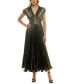 Women's Metallic V-Neck Cap-Sleeve Pleated Gown