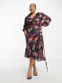 Фото #1 товара Simply Be ruffle wrap midi dress in black floral