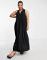 ASOS DESIGN Curve collared button through midi smock dress in black Черный, 44 - фото #3