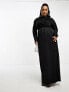 Фото #4 товара ASOS DESIGN Curve satin maxi dress with batwing sleeve and wrap waist in black
