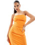 Kaiia linen look ruched bandeau maxi dress in orange