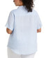 ფოტო #2 პროდუქტის Plus Size Stripe Split Neck Linen Short Sleeve Top