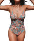 Women's Floral V Neck One Piece Swimsuit