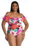 Фото #3 товара La Blanca Off Shoulder Ruffle One Piece Swimsuit, Multi//in Full Bloom, 16