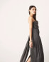 ASOS EDITION tailored asymmetric neck bandeau maxi dress with train in charcoal grey Черный, 42 - фото #4