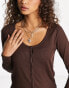 Фото #6 товара Hollister lace trim sweetheart neckline long sleeve top in brown