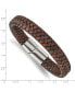 ფოტო #3 პროდუქტის Stainless Steel Polished Brown Braided Leather 11.50mm Bracelet