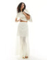 Фото #1 товара Miss Selfridge chiffon lace insert godet maxi skirt in cream