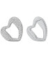 Platinum-Plated Brass Pavé Heart Curb Stud Earrings