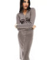 New Look knitted ruched button through midi dress in mink