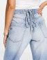 River Island Petite 90s straight jean with lace up back detail in light blue